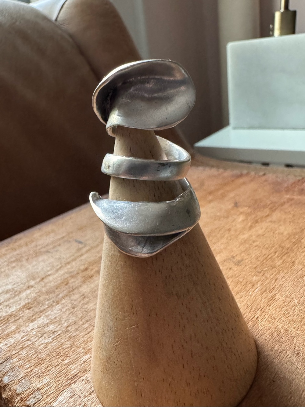 Chunky statement brass wrap adjustable natural organic ring sculptural silver